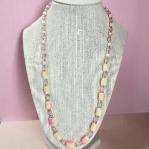 Handmade Pink Glass Bead Single Strand Necklace with Screw Clasp